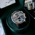 Copy IWC Schaffhausen Portuguese Grey Dial Rose Gold Case Black Leather Watch 